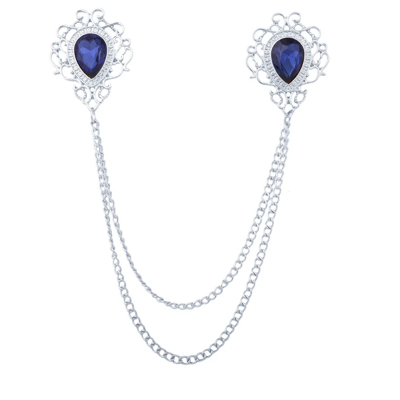 Venda quente europeu americano tribunal lágrima forma colar corrente broche masculino borla broche camisa colar decoração botão agulha