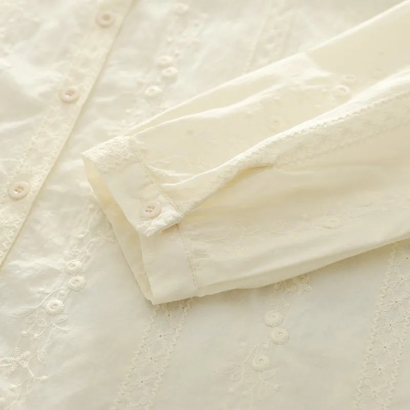 

Spring 2025 Pure K Cotton Long Sve Stand Collar Lace Trim Daisy Soft irt Women's oulder Length Base irt Skin-friendl...