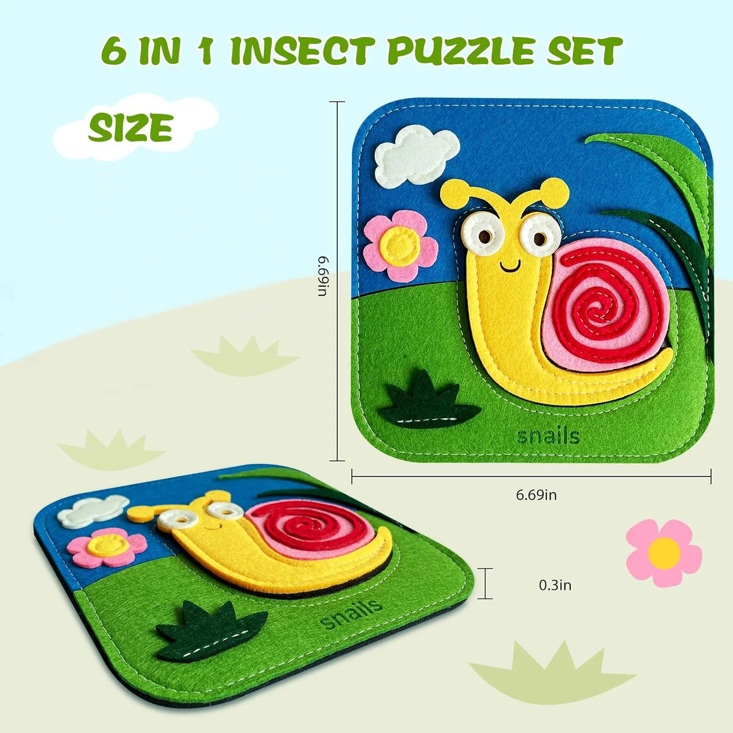 Toddler Puzzles 6-in-1 Soft Felt Insect Puzzles for Toddlers Montessori Educational Baby Puzzles Set for Boy Girl Babies Gifts