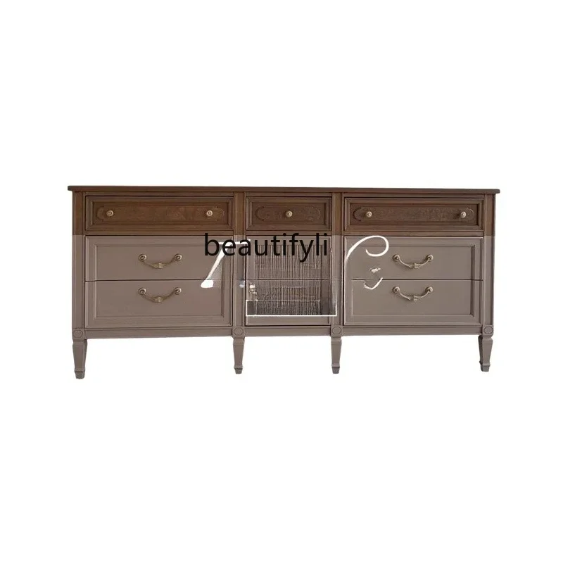 

French retro solid wood chest large capacity living room storage bedroom side cabinet storage cabinet5203