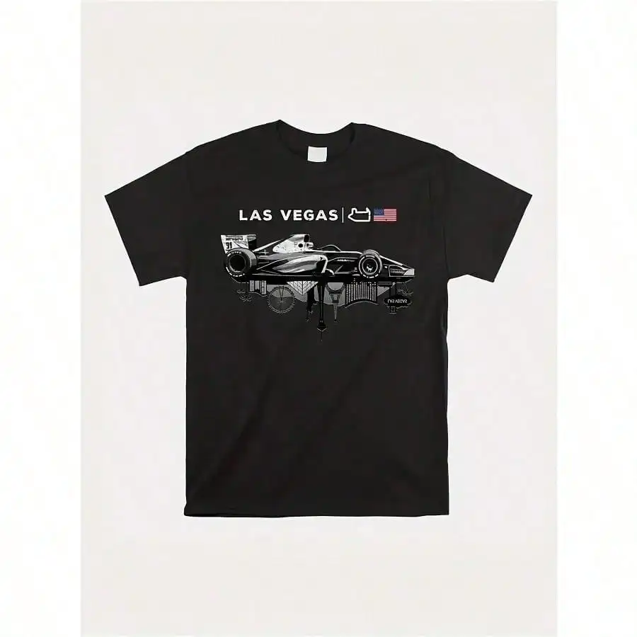 صيغة سباق المفتوحة عجلة سيارة لاس فيغاس الدائرة الولايات المتحدة الأمريكية العلم قميص 2024 الرجال الرياضة الأسود عادية قصيرة الأكمام تي شيرت 220 جرام