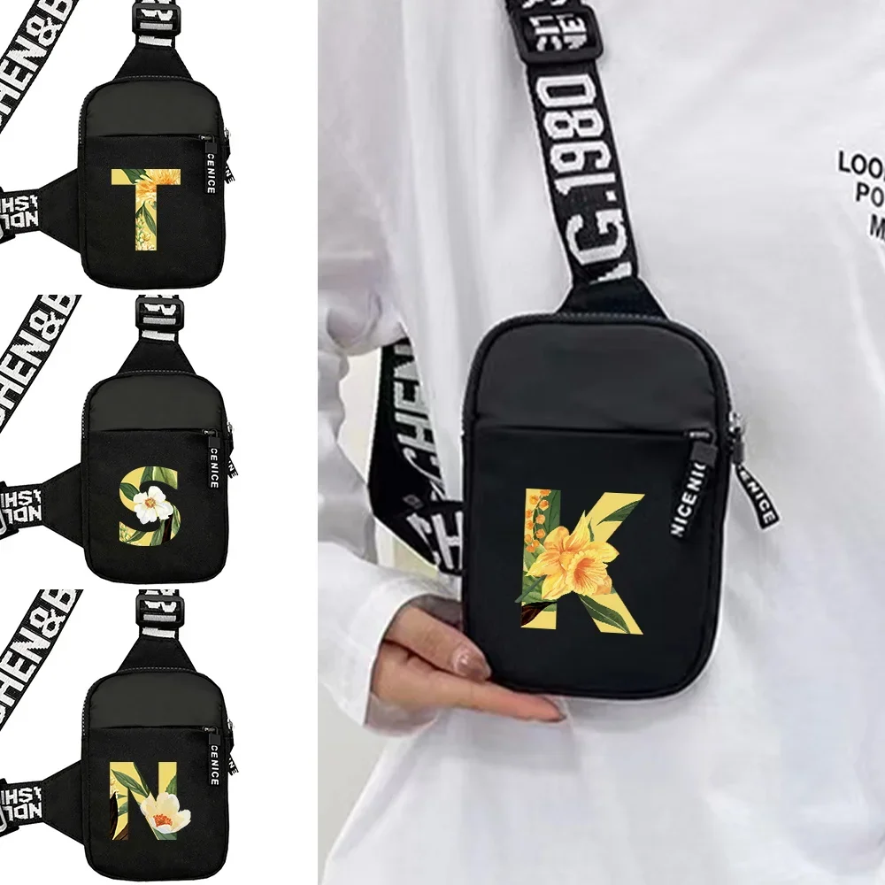 Men Sports Chest Pack Fitness Yoga Mini Chest Bag Wallet  Shoulder Crossbody Bag Outdoor Floral Initial Name A To Z Pattern