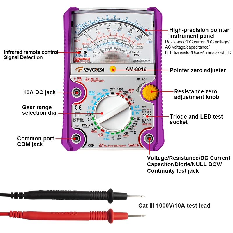 TOPFORZA Analog Multimeter AC/DC 1000V Pointer Multimeter Resistor Capacistance Test Volt-Ammeter Analog Multimetro