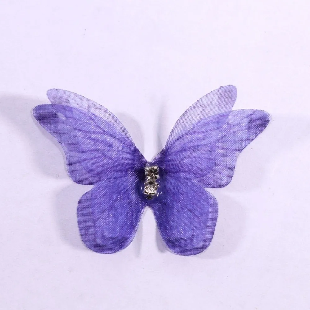 50Pcs 3D Organza Fabric Butterfly Appliques Colorful Double-layer Chiffon Butterfly Embroidered Patches Translucent