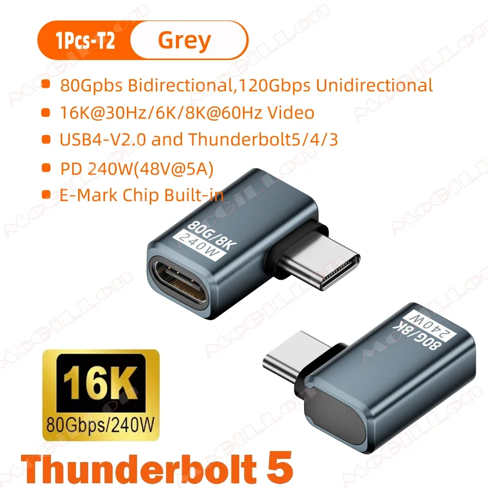 USB4 V2 90-Grad-Typ-C-Winkeladapter 80 Gbit/s Thunderbolt 5 4 3 Winkeladapter 240 W USB-C-Kabelstecker 40 Gbit/s für MacBook Air