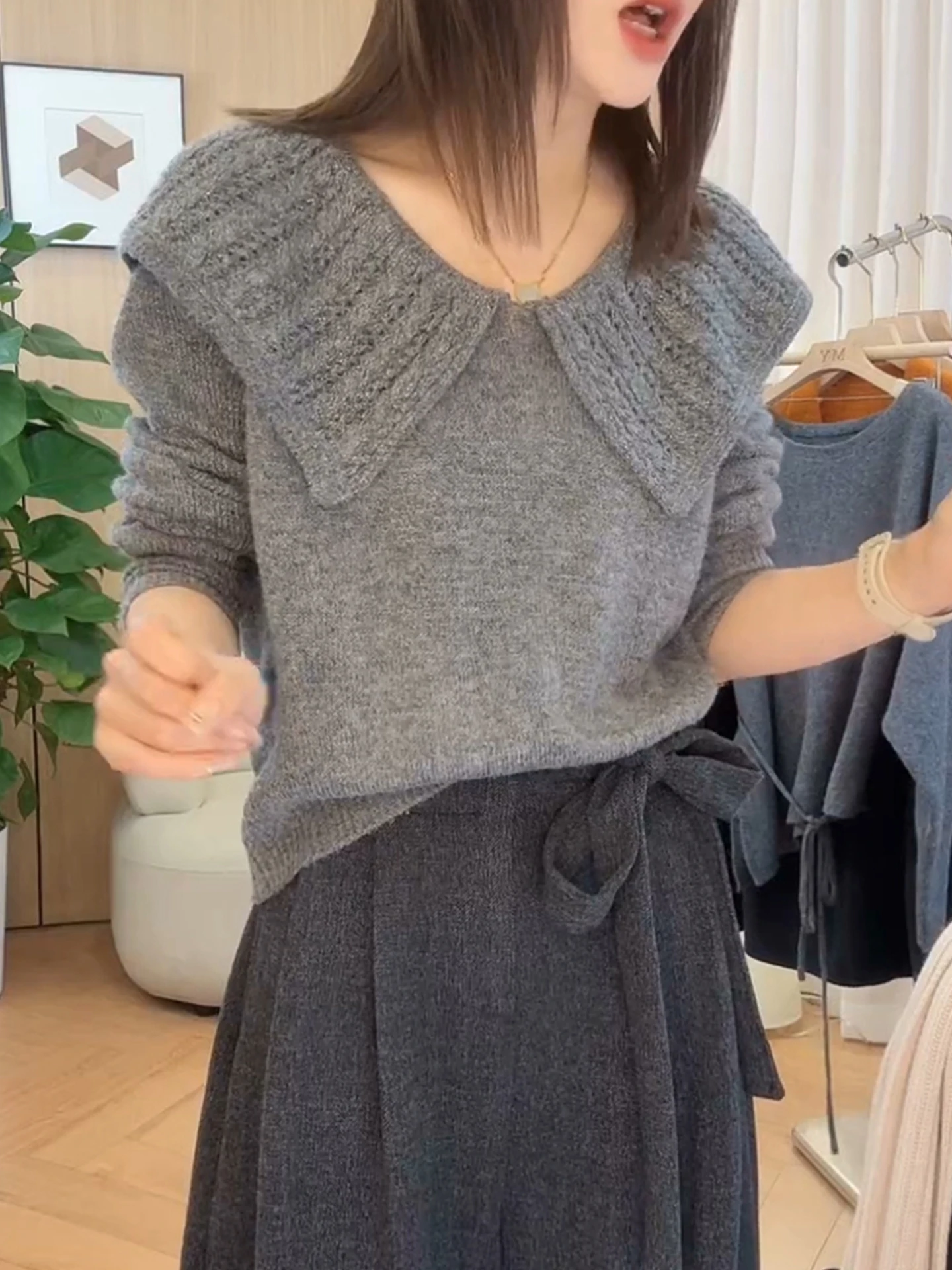 

Ele Unique High-End Long Sve Knitted Sweater Soft Comfortable Autumn New Arrival Korean Sle Loose Fit Camere Wool