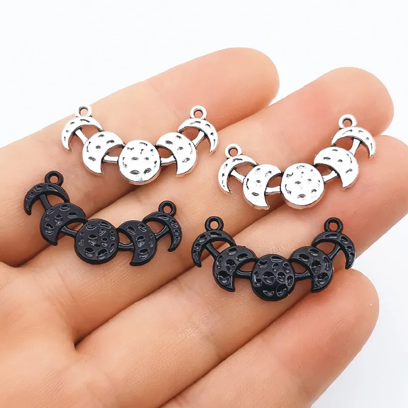 12pcs 31*16mm Vintage Moon Phases Connector Charms Triple Moon Goddess Pendants DIY Handmade Ornaments Accessories