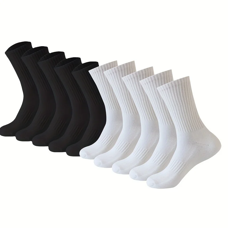 10 Pairs Solid Colour Socks Black White Multiple Style Soft Breathable Sports Ankle Men's Women's Summer Autumn Business Socks