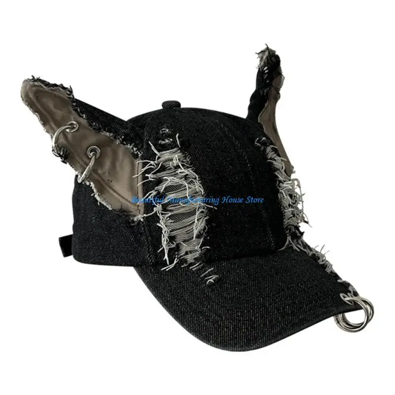 E56A Distressed Dog Ear Baseball Hat 2000s Vintage Baseball Hat Dancing Party Hat