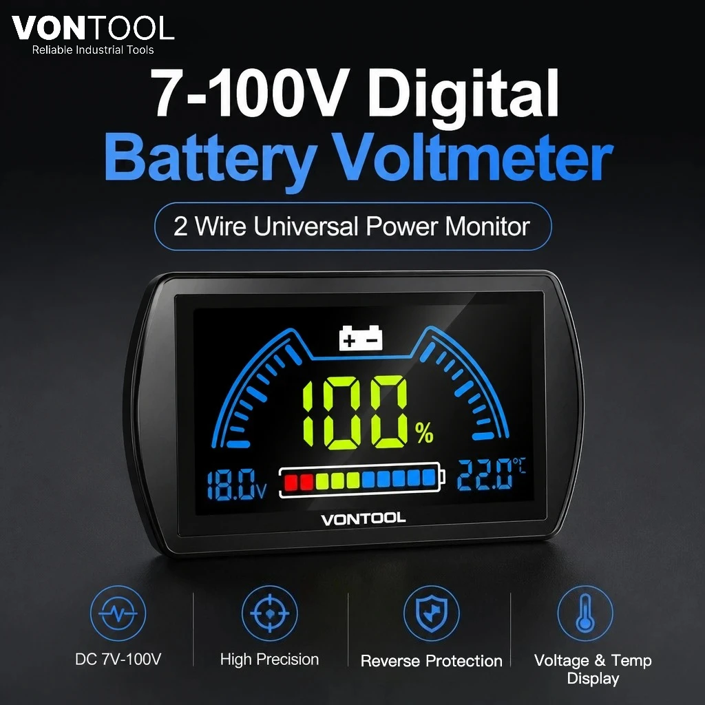 

VONTOOL 7-100V DC Voltmeter Battery Capacity Indicator for Electric Bike Motorcycle RV Solar System with High/Low Voltage Alarm