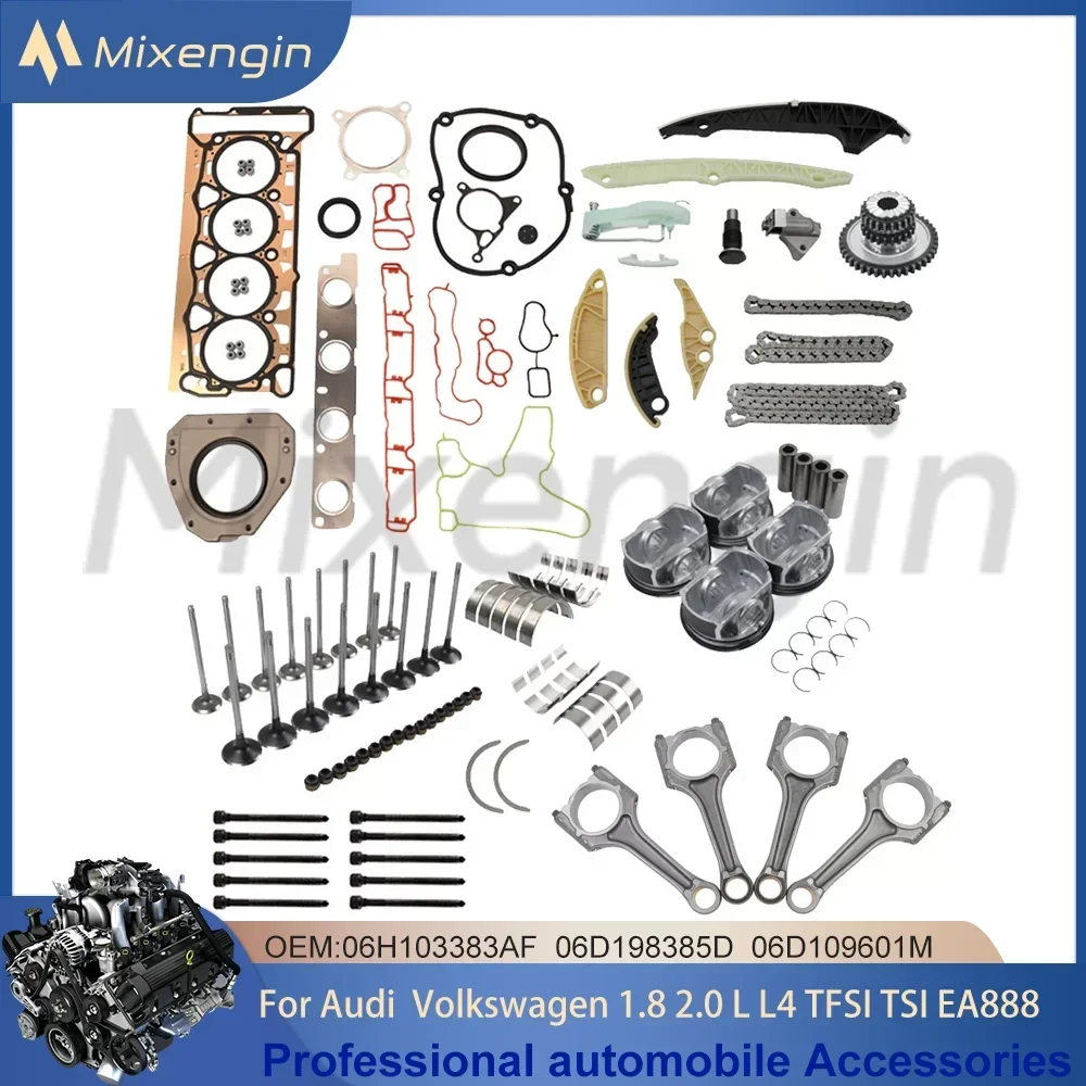 Engine Parts 1.8 2.0 L L4 TFSI TSI Fit Audi Skoda Seat Volkswagen EA888 Timing Chain Kit Gaskets Pistons Connecting Rods set