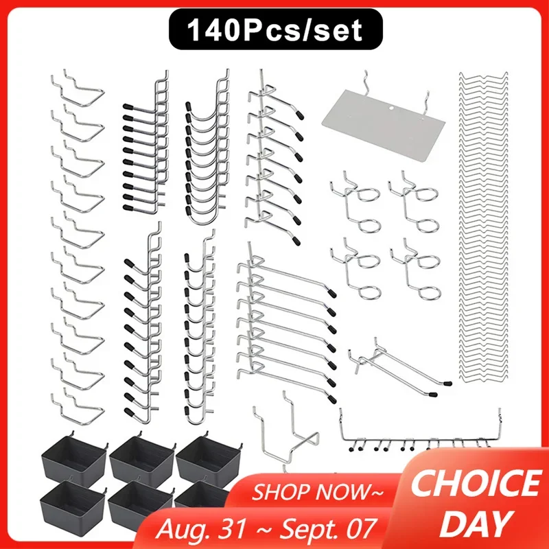 114/140PCS Pegboard Hook Set Metal Pegboard Hooks Organizer Assortment Kit Peg Locks Hanging Hook for Garage Workshop Shop
