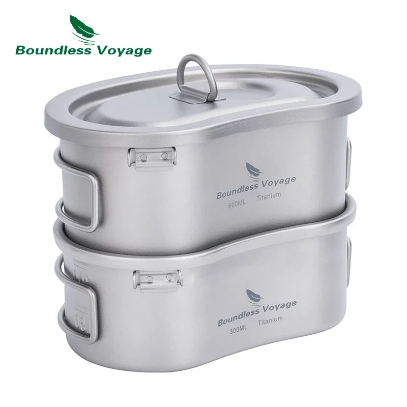 

Boundless Voyage Titanium Canteen Mess Kit Lunch Box with Hanging Ring Portable Outdoor Camping Picnic Cookware Taableware