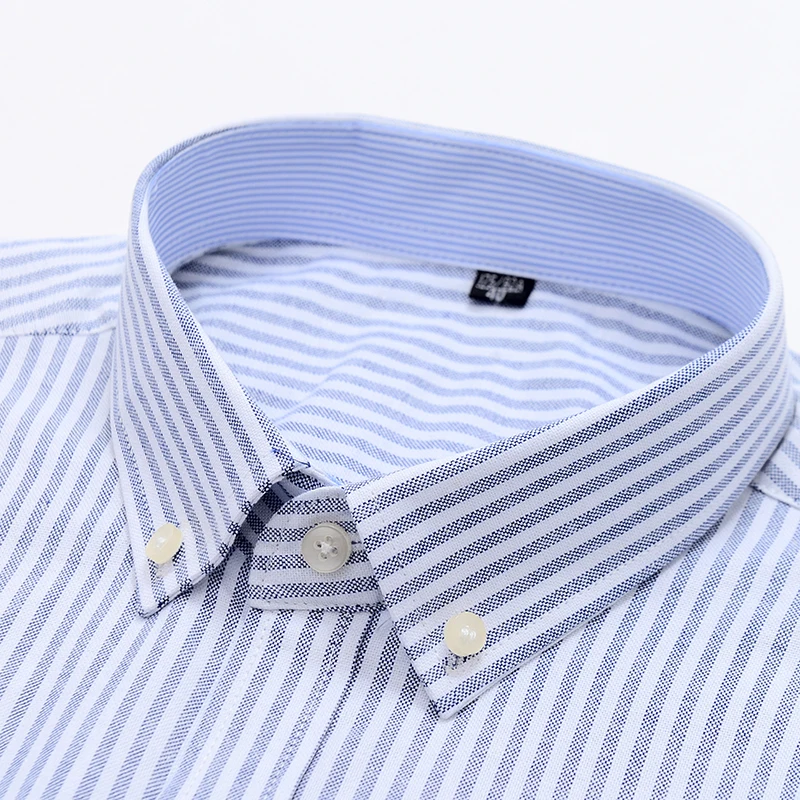 Men's Oxford Short Sleeve Square Collar Soild Plaid Striped Summer Casual Shirts Single Pocket Comfortable Cotton Shirt