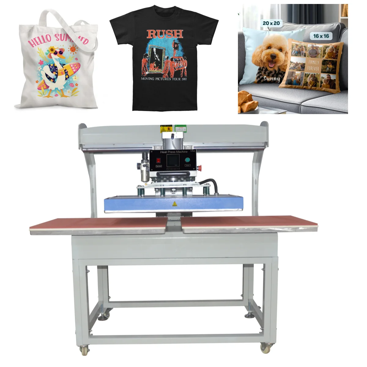 60*80CM Pneumatic Heat Press Machine Automatic Open Dual Station Sublimation Iron Direct to Garment T-shirt Pillow Jersey
