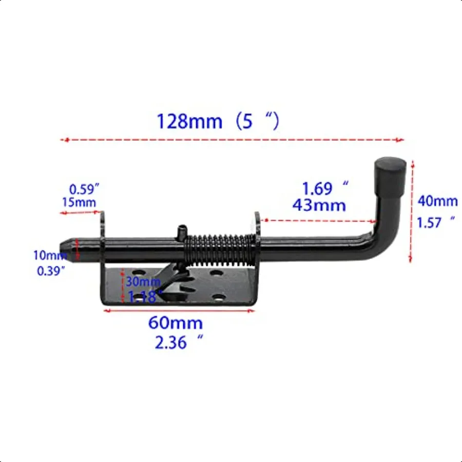 5 Inch Spring Loaded Latch Bolt Heavy Duty Spring Loaded Latch Pin Door Lock 1 2" Pin Shed 2 Black