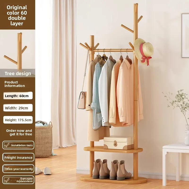 Durable Solid wood coat rack Floor-to-ceiling bedroom household hanger Room rack Simple vertical beech drying rack