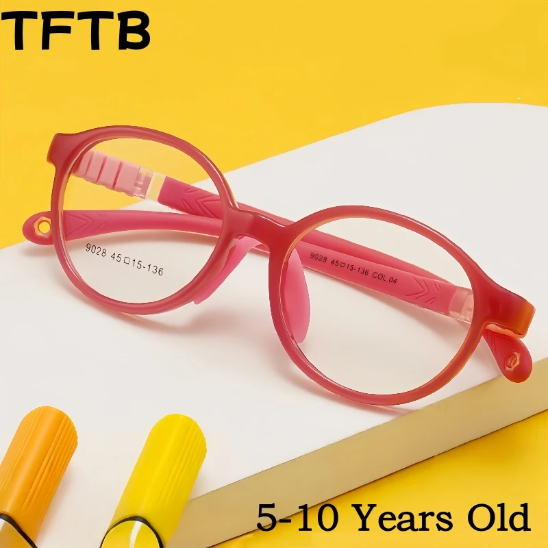 

TFTB Premium Silicone Kids Eyeglasses Ultra Light Flexible Retro Round Boy and Girl Optical Prescription Eyeglasses Frame 9028