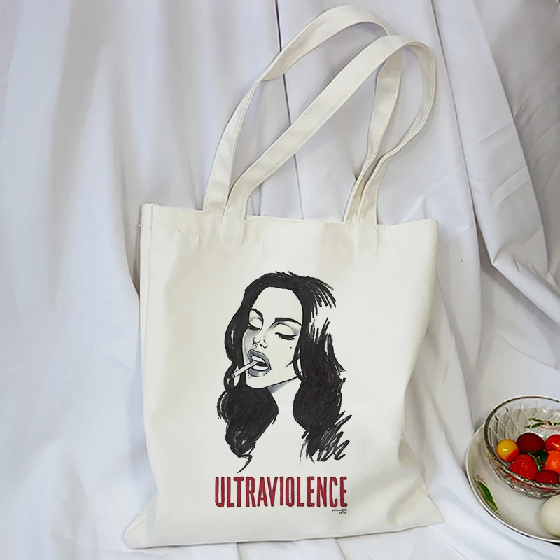 Lana Del Rey-sacolas de lona para mulheres, bolsas de compras casuais, bolsas de ombro para meninas, elegante bolsa ecológica, moda