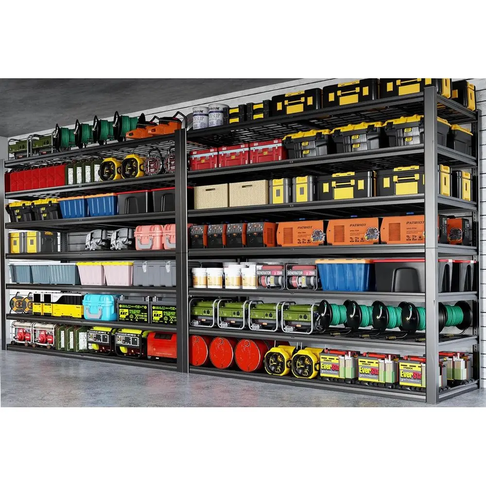 

7-уровневые сверхпрочные гаражные полки, 65 Вт x 96 В x 24 д, регулируемое хранилище, 2 шт. в упаковке для коммерческого использования