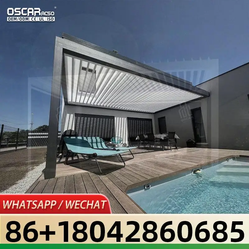 Wall Mounted Modern Aluminum Outdoor Pavilion Electric Waterproof Shutter Roof Garden Structure for European Backyards American