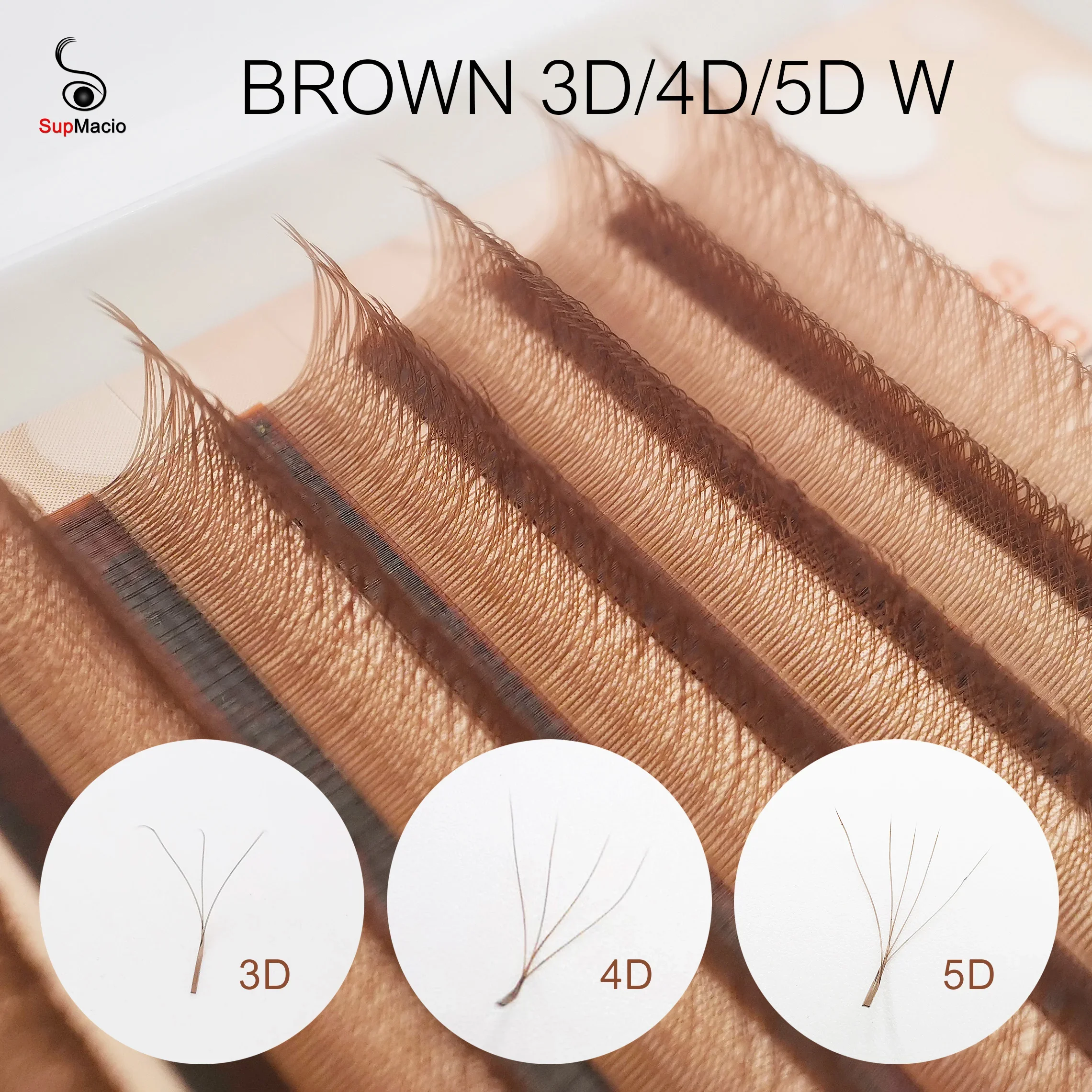 Supmacio Brown 3D/4D/5D W Lashes Bloom Automatic Flowering Soft Premade Fans Natural Soft Individual Eyelashes