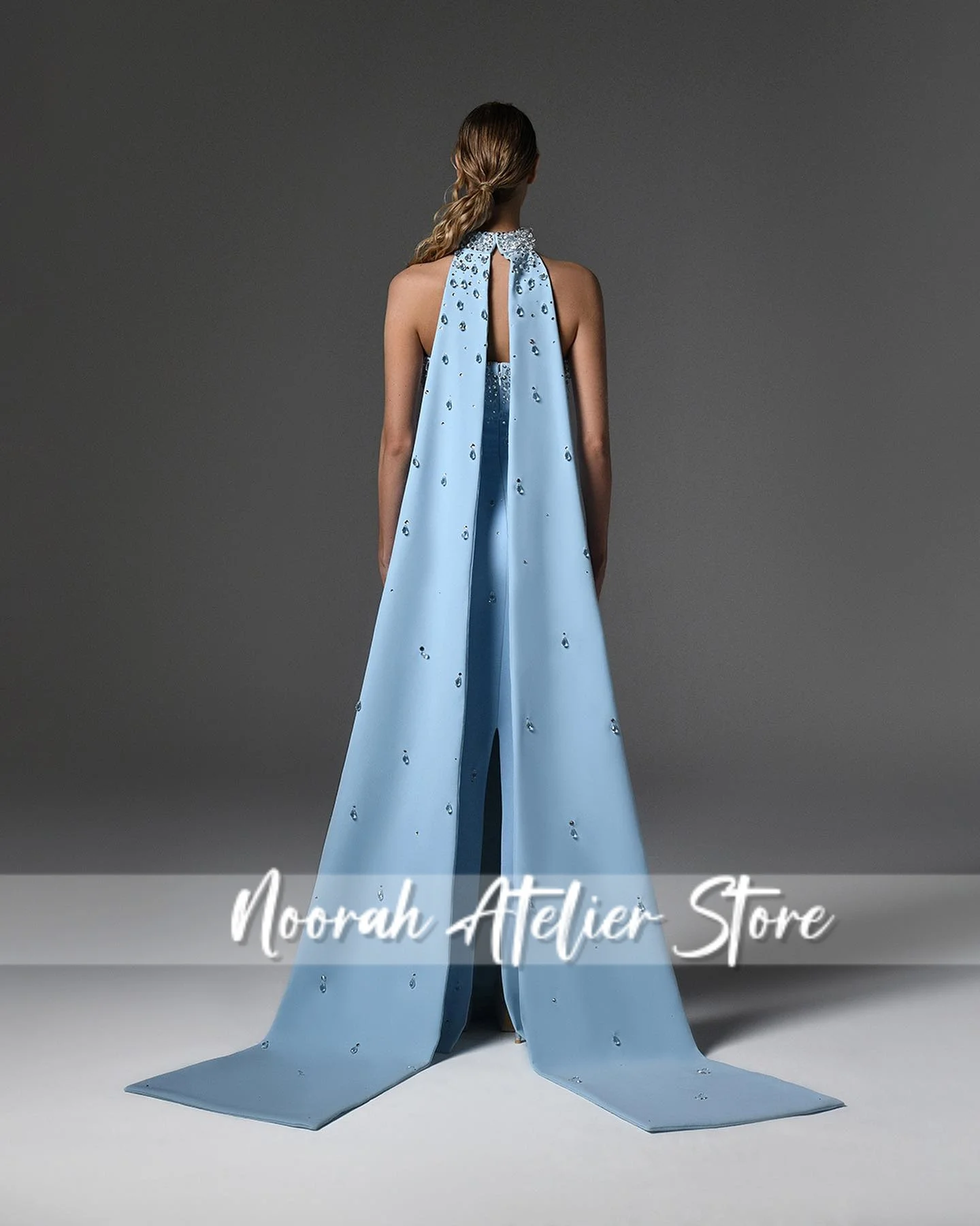 Elegant Blue Beaded Strapless หรูหราชุดราตรีสตรี 2025 ผู้หญิงดูไบรถไฟชุดชื่อเสียงชุดราตรีที่กําหนดเอง