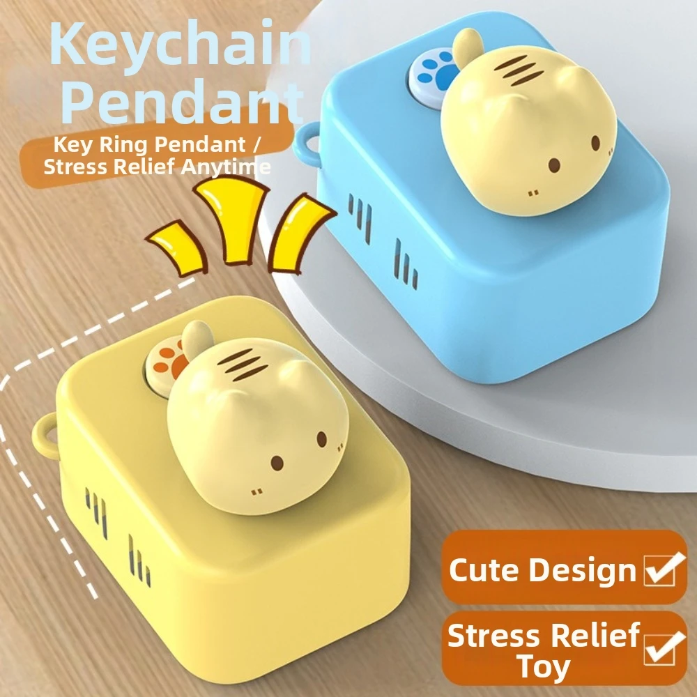 Creative Plastic Cat-shaped Key Pendant with Music Cartoon Paw Button Keychain Sounding Funny Mini Office Desk Decor Student