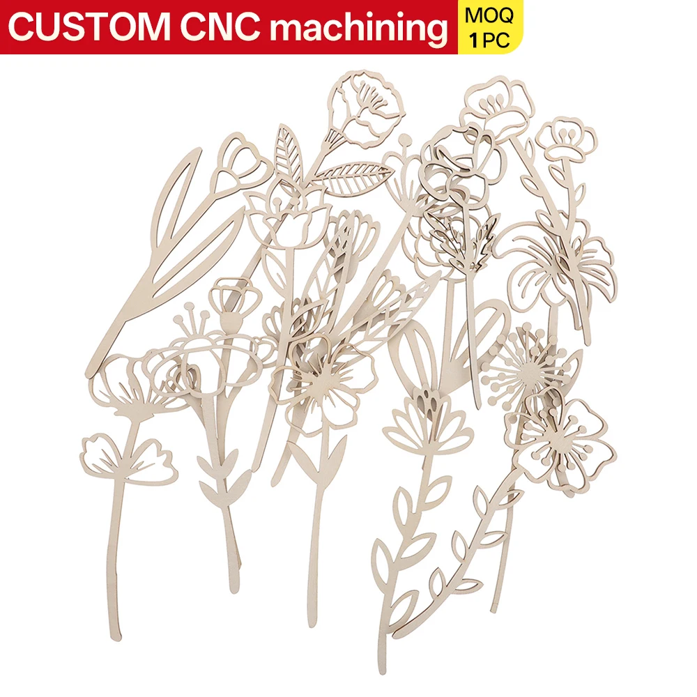 Custom cutting processing carving and carving of wooden wildflower paper cutouts for DIY handmade decorative slice parts using