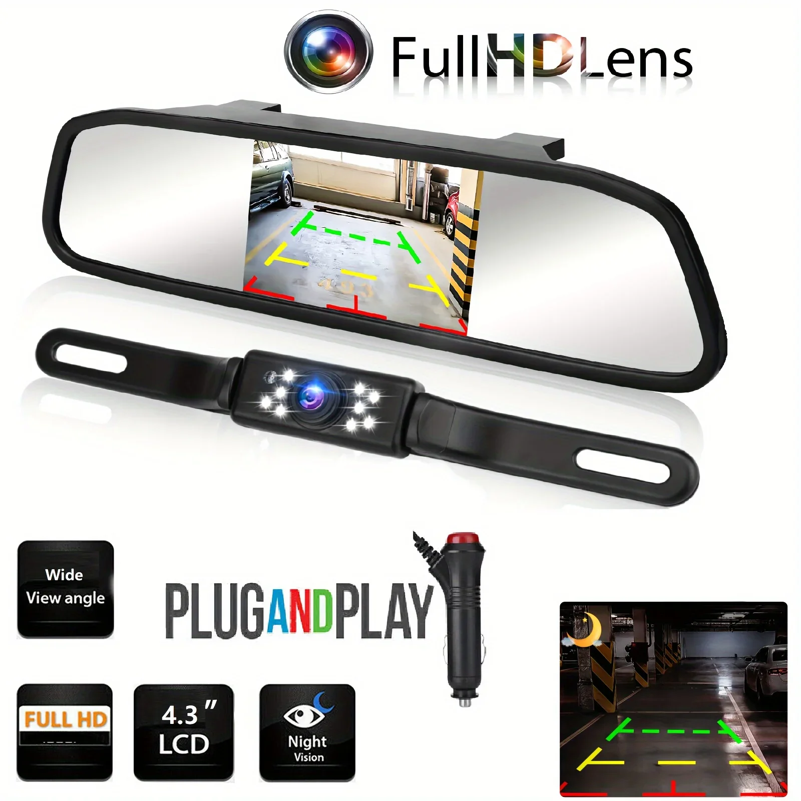 

Plug & Play 4,3-дюймовый зеркальный монитор, резервная светодиодная камера ночного видения
