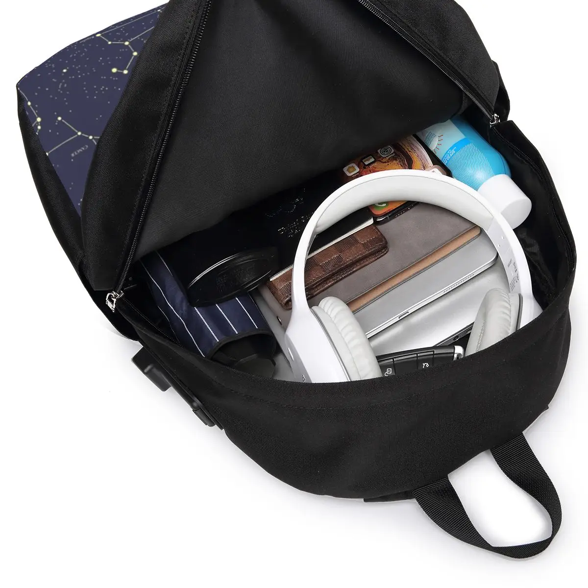 Night Sky Golden Celestial Stars Zodiac Constellations Backpack Travel Notebook Bag Computer College Student School Bag Laptop view 3
