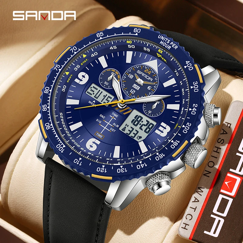 SANDA Fashion New Quartz Watches for Man 5Bar Waterproof LED Luminous Multifunctional Chronograph Military Sports Man Watch