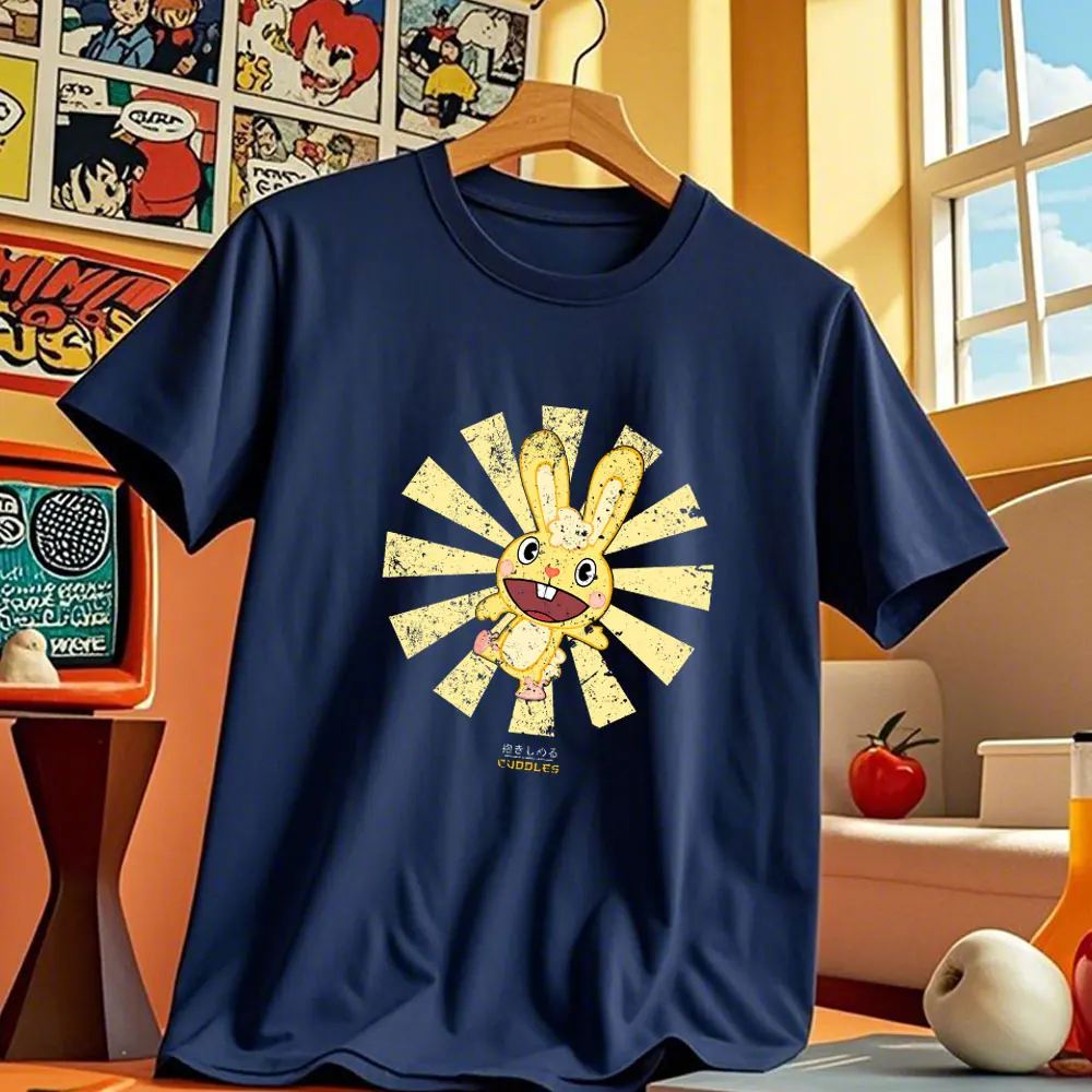 Kawaii متعة الرسوم المتحركة الجرافيك تي شيرت عناق شجرة سعيدة أصدقاء محايد تي شيرت مطبوعة قصيرة الأكمام زوجين عنصر واحد الرجال النساء المحملة #4