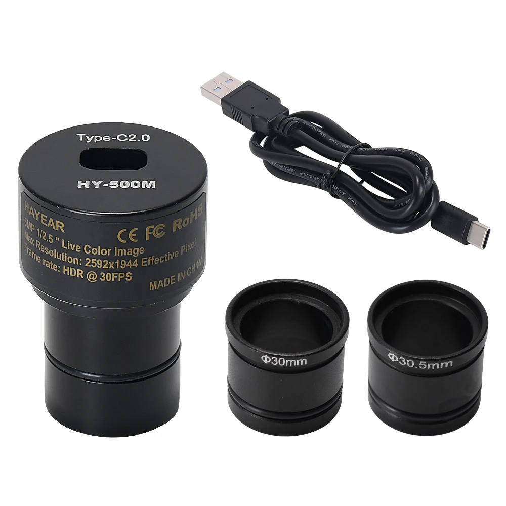 5MP CMOS USB2.0 Microscope Camera Digital Electronic Eyepiece 1/2.5 inch Color CMOS Sensor 2.2μm×2.2μm Pixels Progressive Scan