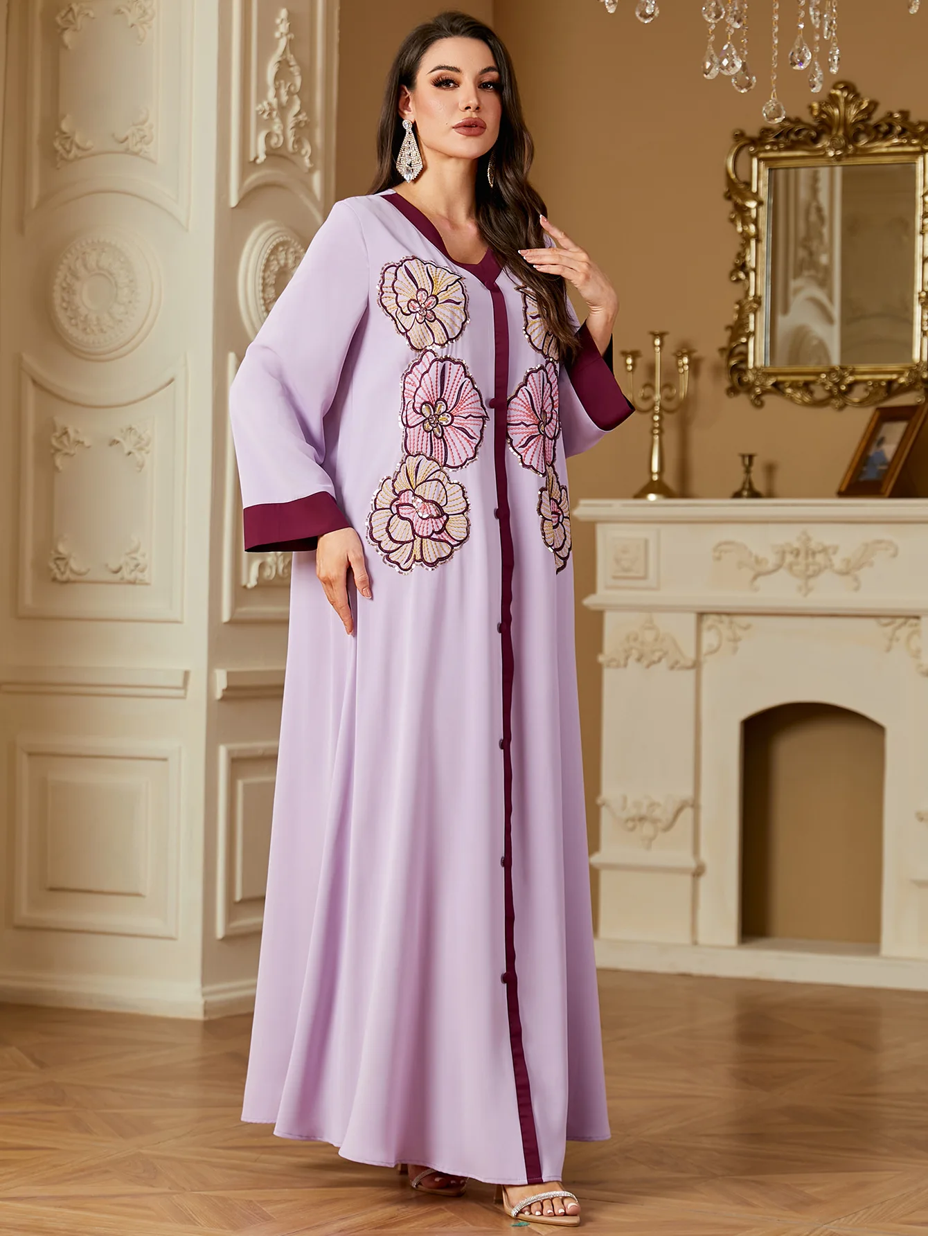 

Embroidery Beads Abaya Women Party Dress Abaya Muslim Modest Eid Dresses Jalabiya Long Robe Ramadan Morocco Dubai Kaftan Vestido