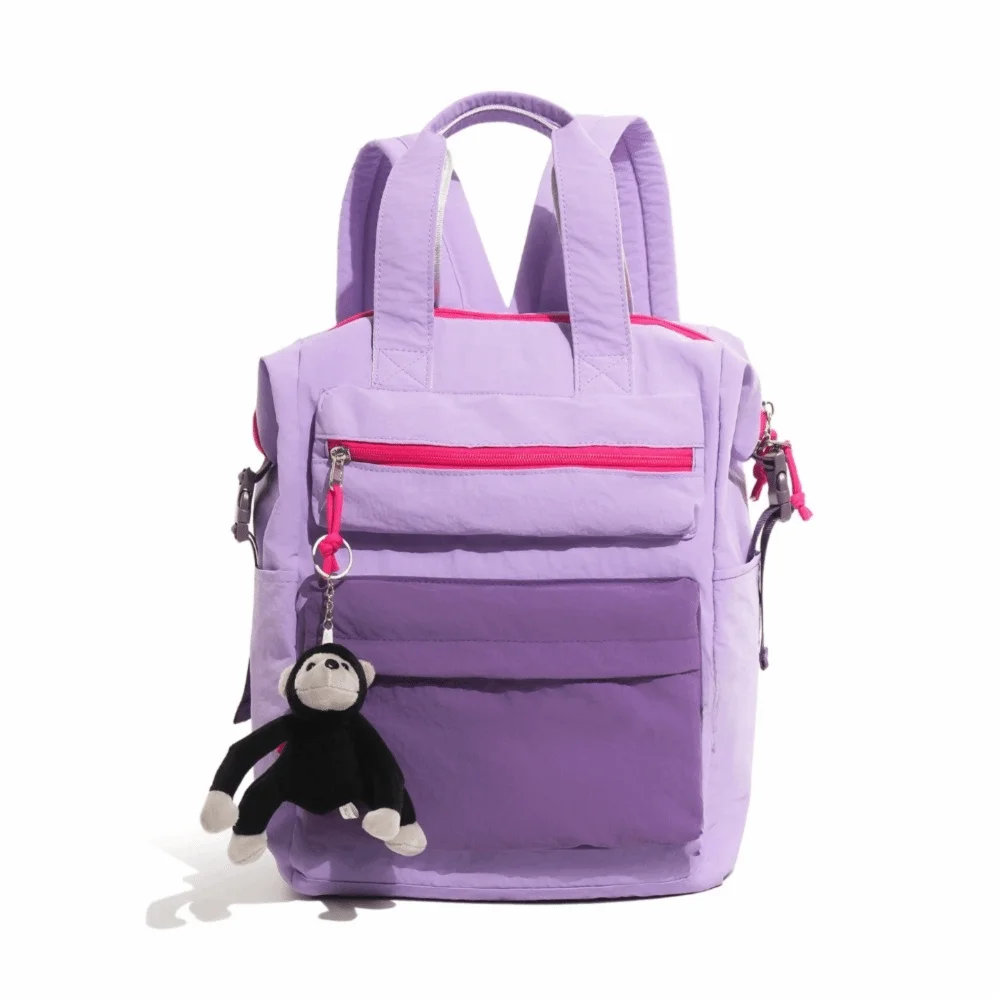 Large Capacity Dopamine Backpack Waterproof Adjustable Color Block Backpack Monkey Pendant Breathable Lightweight School Bag