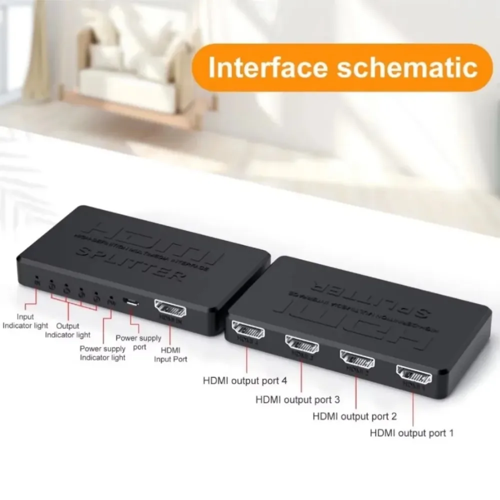 4K HDMI Splitter 1in 4Out Distributor HD 4K Video Switcher HDMI Cable Adapter 1x4 Hub for PS4 Laptop Monitor TV Box Projector