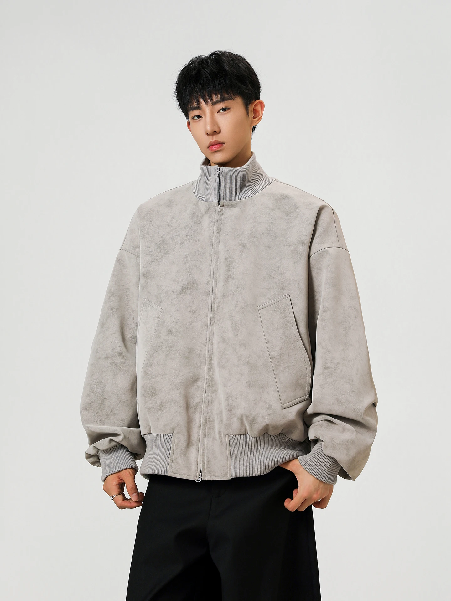 

Мужская окрашенная куртка из искусственной кожи с воротником-стойкой, бейсбольная одежда, весенняя модная рабочая одежда, длина, застежка-молния, шляпа в комплекте