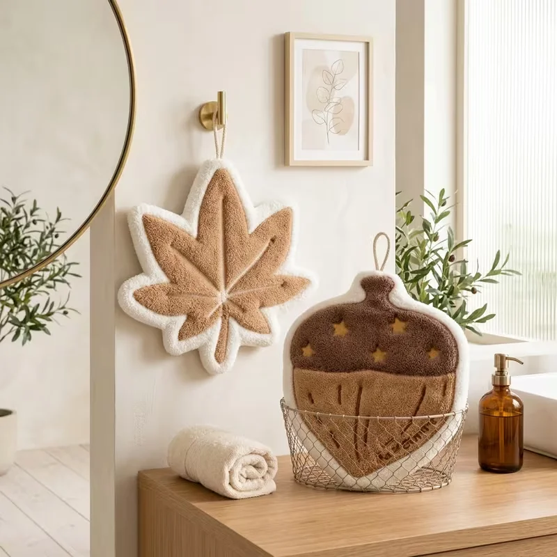 2 Pack Fall Themed Hand Towels, Absorbent Soft Maple Leaf & Acorn Hanging Kitchen Towels Hair Accessories
