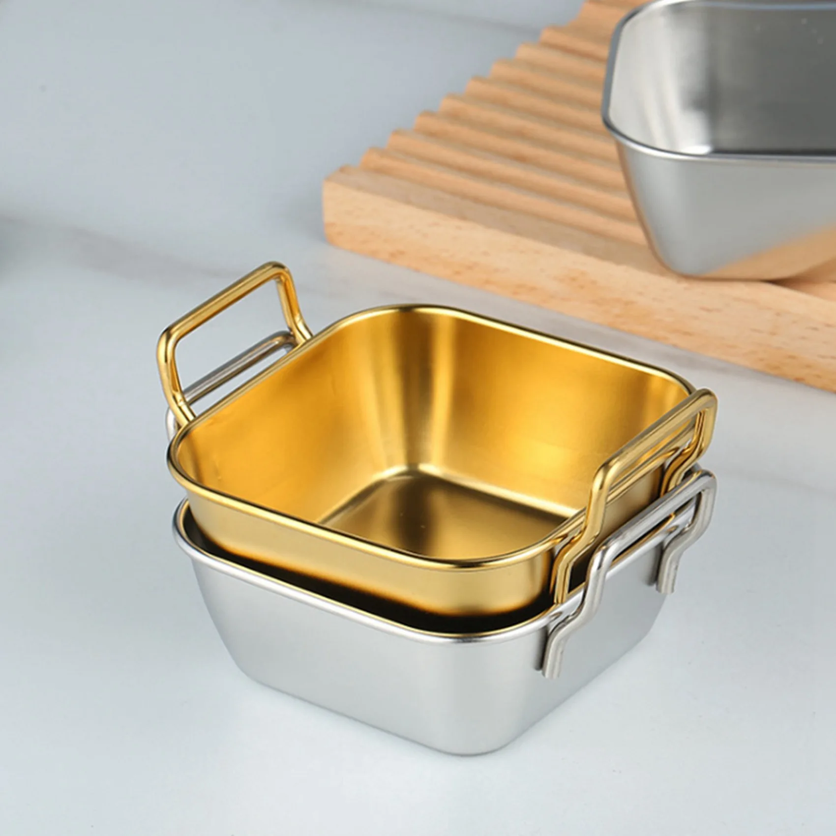 Exquisite-2X Food Storage Tray Double Ears Fried Chicken Square Plate Snack Fruit Plate Food Display Kitchen Tools, A
