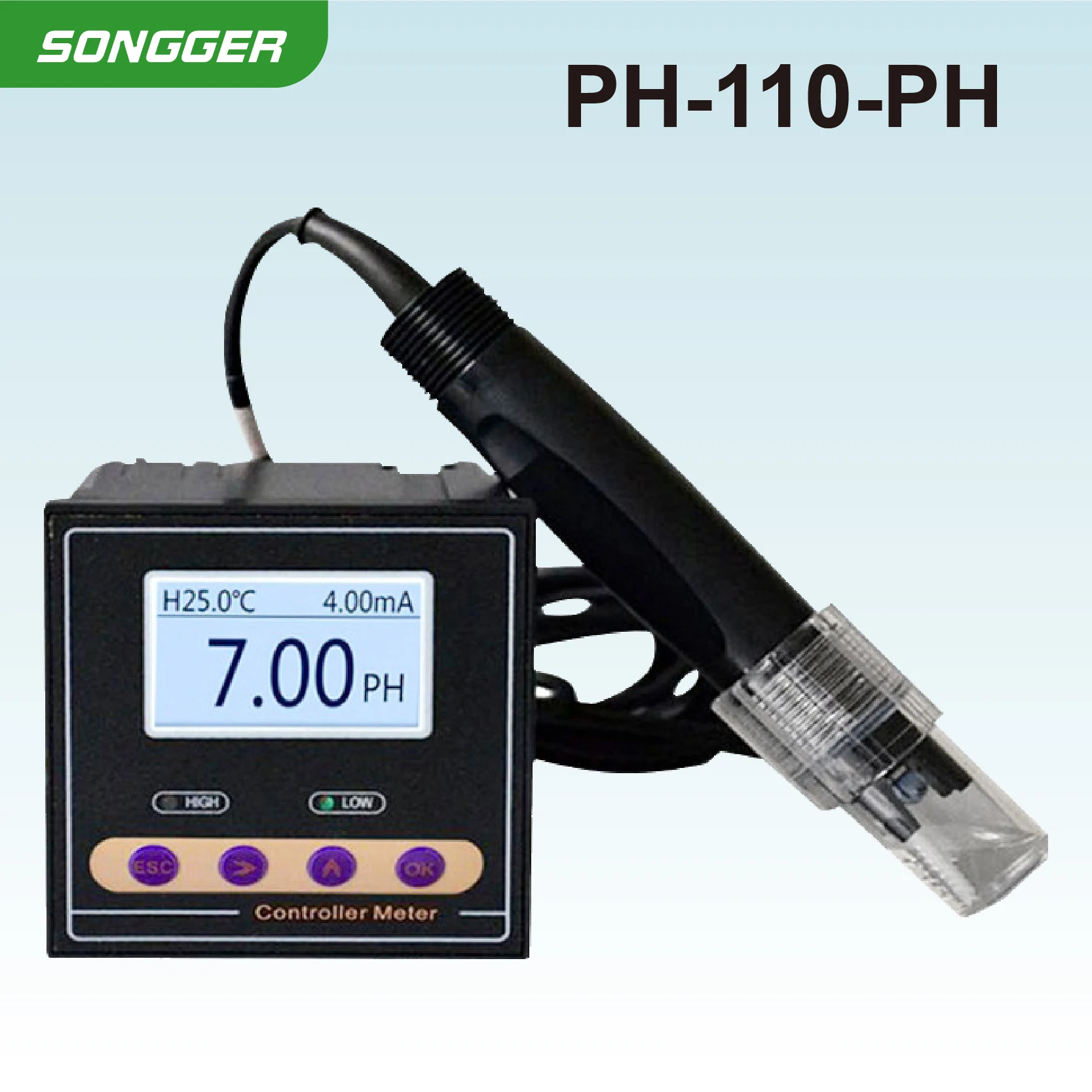 Ph 0-14 Orp -1000~1000mv Manual Auto Temp Compensation Dual Relay Alarm Chemical Processing Ph-110-ph Controller Ac220v