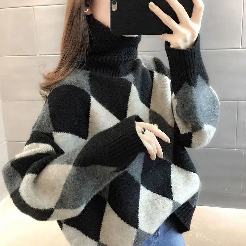 New High Collar Sweater Thickened Loose Outerwear Korean Edition Stacked Collar Explosive Hoodie