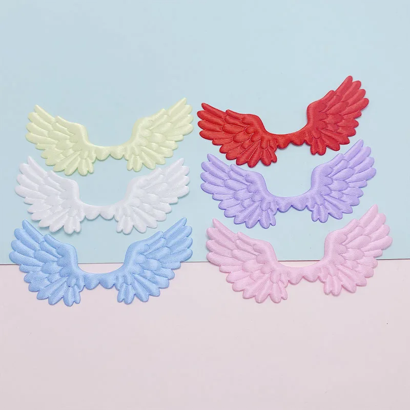 60Pcs 7x3.5CM Satin Fabric Angel Wing Padded  Appliques For DIY Hair Clip Accessories Garment Headwear Decor Patches