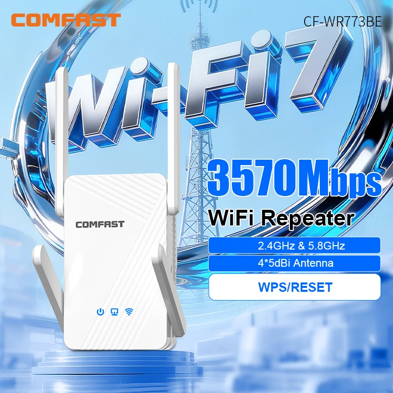 Comfast BE3570 Extensores Wifi 3570Mbps Repetidor WiFi 2.4G/5G Amplificador WiFi 4*5dBi Antena Repetidor Wifi WPS/Reinicialização 802.11be
