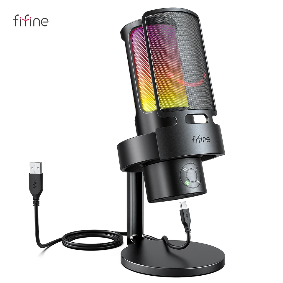 FIFINE Ampligame A8 PLUS USB マイク、制御可能な RGB、3 カプセル 4