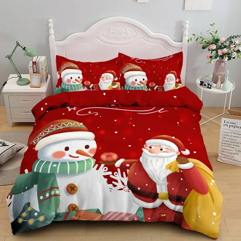 

Happy New Year Bedding Set Merry Christmas Duvet Cover Twin King For Kids Boys Girl Microfiber Xmas Tree Red Comforter Cover Set