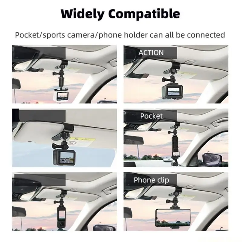 E56B Vehicles Sunvisor Mount Clip Hoder Bracket 360 Degree Rotating for Sport Camera