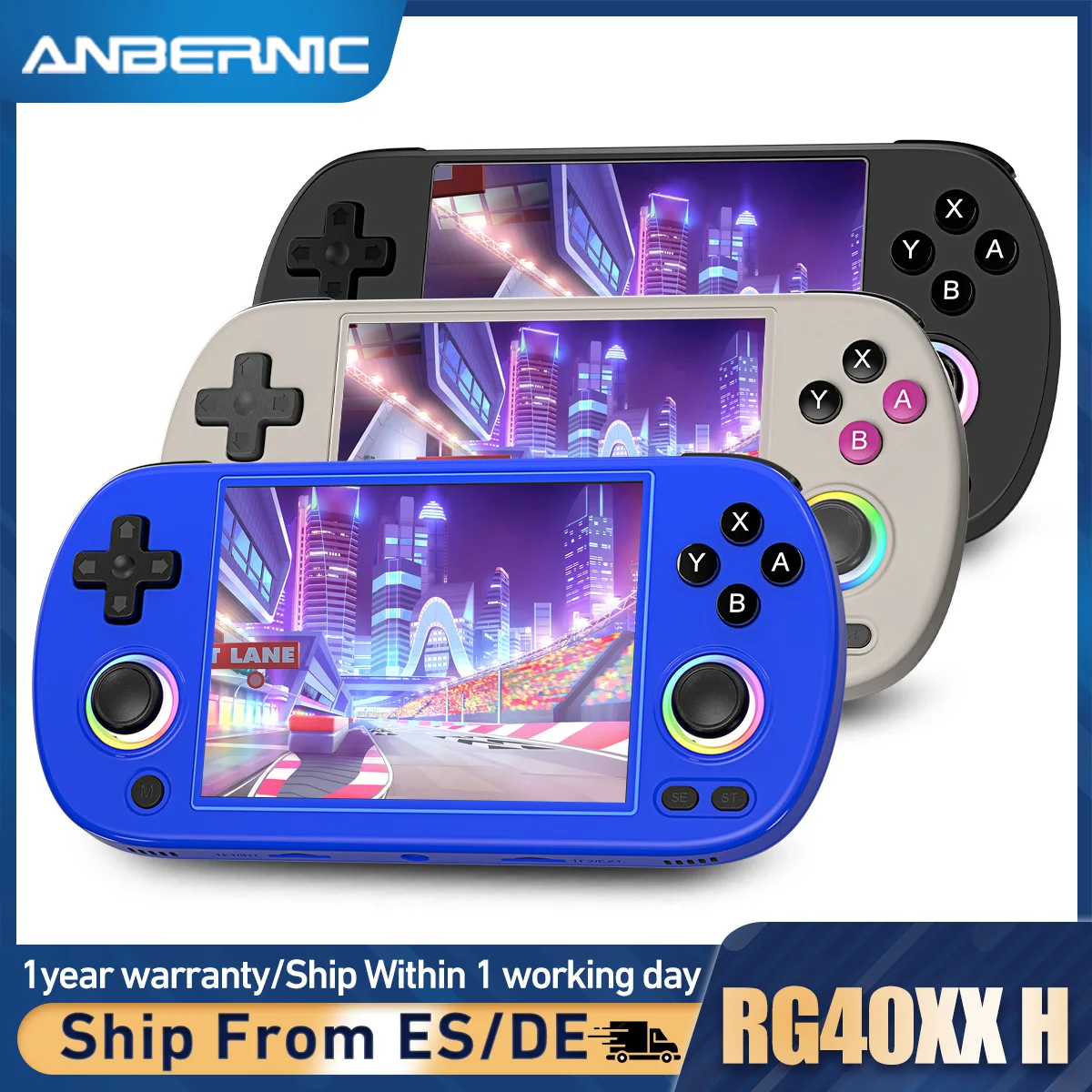 Anbernic RG40XX H Console de jeu vidéo 4,0 pouces lecteur de jeu rétro 64G préchargé plus de 5000 jeux système Linux portable 64 bits RG40XXH