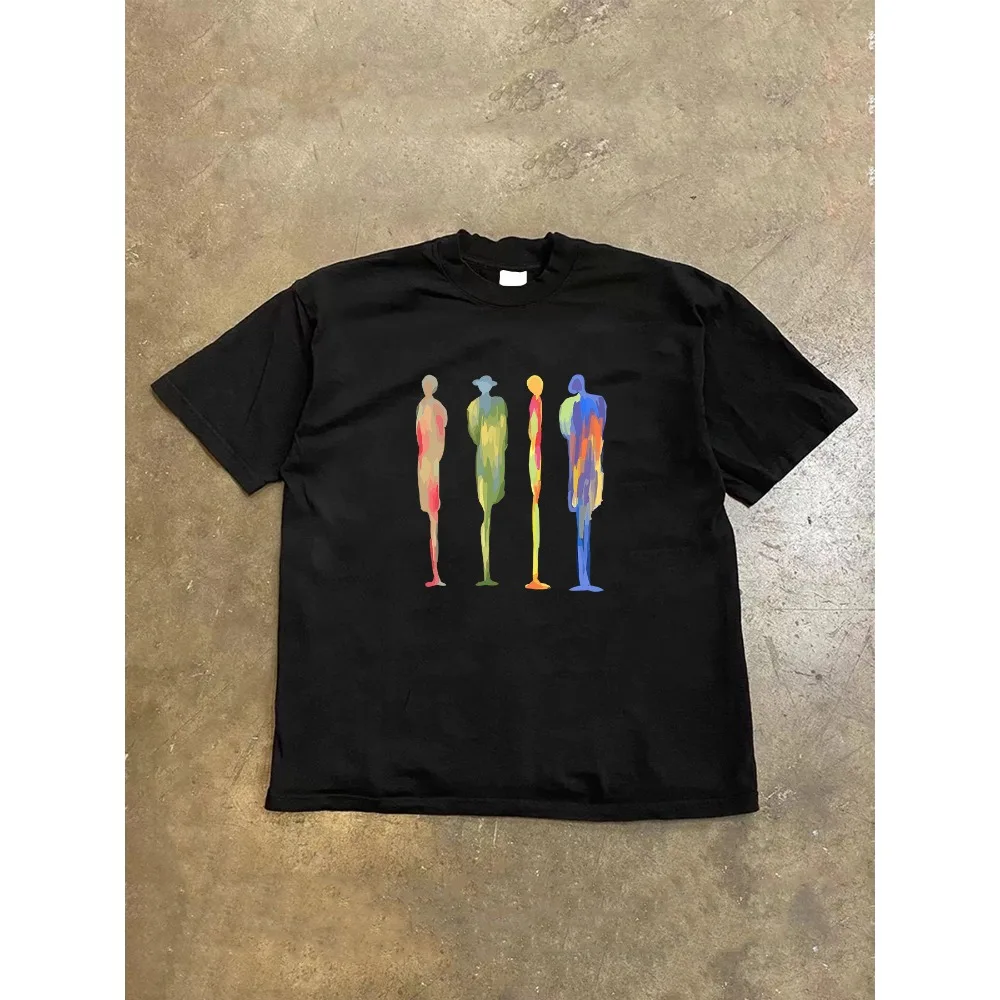 

A Stylish And Imaginative Round-Neck T-Shirt with Patterns, Perfect for Summer with Its Trendy Short Sleeves, Ideal for Casual Daily Wear