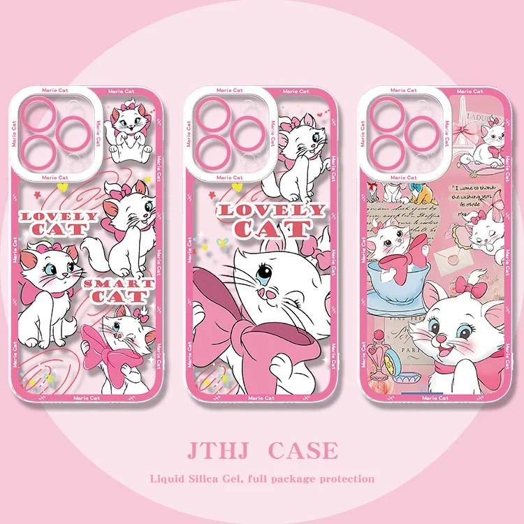 Disney Pink Marie Cat Case For Xiaomi 13T 12T 11T 10T 14 13 12 11 Lite 5G NE POCO F6 X6 Pro X3 NFC X5 X4 GT F3 F4 F5 M6 M5S C65